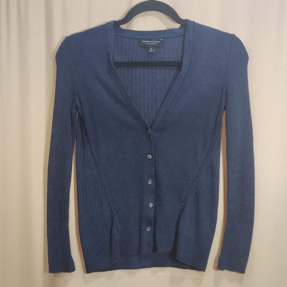 Y2K Banana Republic Silk Cashmere Cardigan Women XS Petite Blue Bella Elena Knit